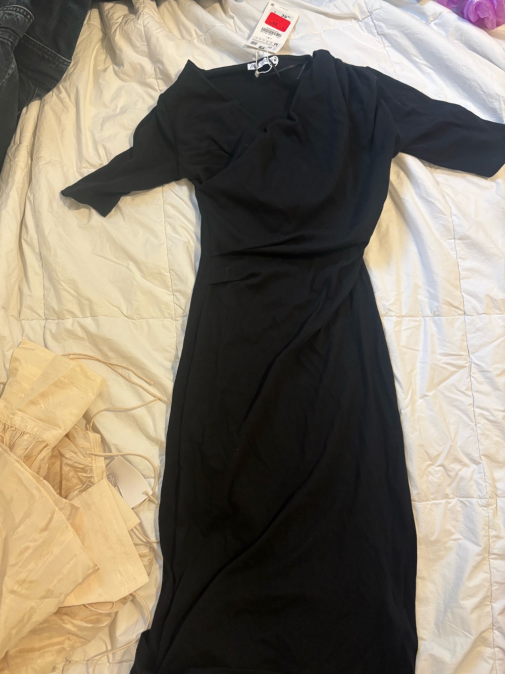 Zara Black Midi Wrap-Style Dress
